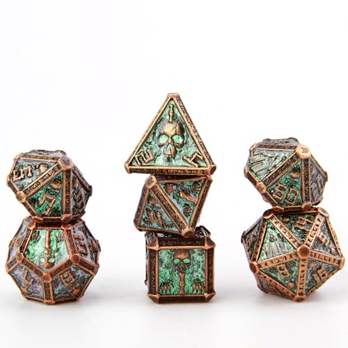 DND Würfel Set, 7 Stück Mystery Skull Metall DND Würfel Polyedrische Scharfer Kante D&D Würfel für Dungeons and Dragons Pathfinder RPG MTG Pathfinder D4 D6 D8 D10 D% D12 D20 von ZoeWei