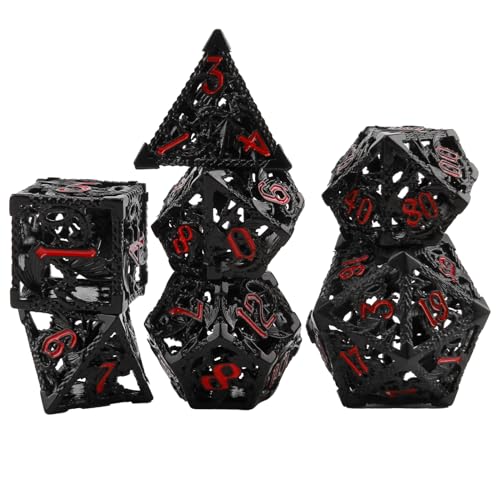 DND Würfel Set, 7-teilig Hohles 3D Drachen Metall D&D Würfel Polyedrische Würfelset Metall Spielwürfel für Dungeons and Dragons Pathfinder RPG MTG Pathfinder von ZoeWei