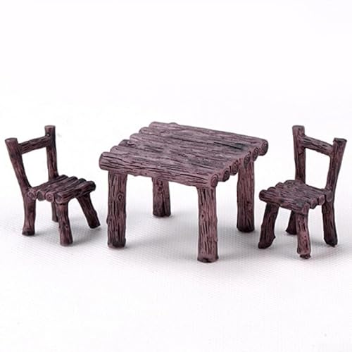 Miniatur-Tisch- und Stuhl-Set aus Kunstharz, verschönern Sie die Schönheit Ihres Mini-Gartens (dunkler Kaffee – keine Blumen – quadratischer Tisch) von Zoegneer