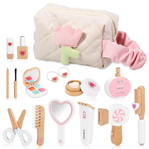 Holz Kinderschminke Set Mädchen, Holzschminke Spielset, Schminkkoffer Kinder mit Friseur Set, Schminkset für Kinder-Rollenspiele, Weihnachten Geburtstags Geschenk für Mädchen ab 3 4 5 6 Jahre Holz Kinderschminke Set Mädchen, Holzschminke Spielset, Schminkkoffer Kinder mit Friseur Set, Schminkset für Kinder-Rollenspiele, Weihnachten Geburtstags Geschenk für Mädchen ab 3 4 5 6 Jahre von Zoelele