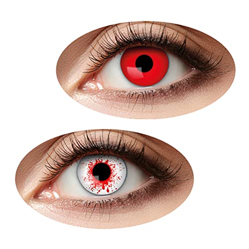 Zoelibat Eyecatcher 84524641 - DUO Wochenlinsen ohne Sehstärke, Rot und Rot-Weiß, 1 Paar Kontaktlinsen farbig, Halloween und Karneval von Zoelibat