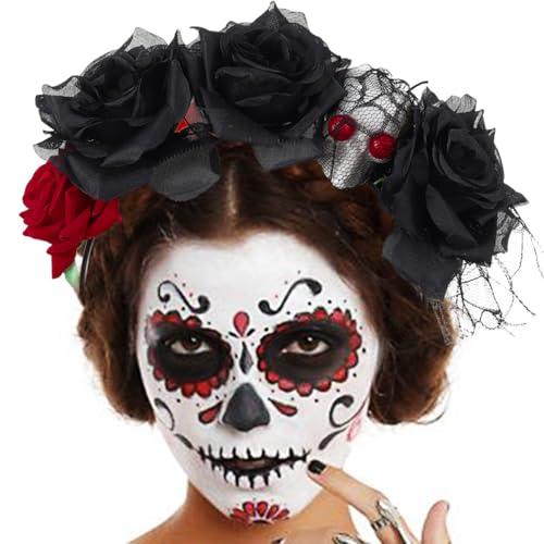 Zoestar Halloween-Haarreif, mexikanische Rose, Blume, Haarbänder, Totenkopfschleier, Haarreifen, Tag der Toten, Party-Kostüm, Haarschmuck für Frauen und Mädchen von Zoestar