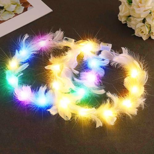 Zoestar LED-Feder-Stirnbänder, leuchtendes Stirnband, blinkend, leuchtend, Kopfschmuck, Festival, Party, Haarschmuck für Damen und Mädchen, 2 Stück von Zoestar