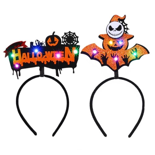 Zoestar LED-Halloween-Stirnbänder, leuchtend, Kürbis, schwarze Katze, Haarreifen, Spinnennetz, Geist, Party, Kostüm, Haarschmuck für Damen, 2 Stück (Stil 1) von Zoestar