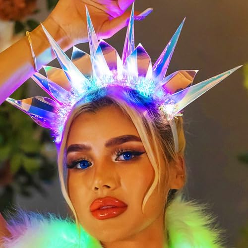 Zoestar Leuchtende Stirnbänder, LED-Göttin der Freiheit, Kronen-Stirnband, leuchtendes Nachtclub-Haarband, Party-Rave-Haarschmuck für Frauen und Mädchen von Zoestar