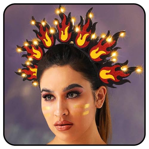 Zoestar Leuchtendes Feuer-Stirnband, LED, rote Flamme, Stirnbänder, leuchtende Feuer, Kopfschmuck, Karneval, Festival, Kostüm, Kopfbedeckung, Haarschmuck für Damen von Zoestar