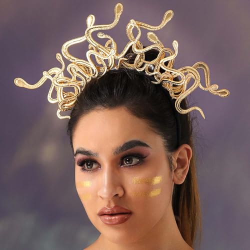 Zoestar Medusa Schlange Stirnband Griechische Göttin Kopfbedeckung Halloween Dress Up Kopfschmuck Karneval Party Kostüm Haarschmuck für Frauen und Mädchen (Gold), Einheitsgröße von Zoestar