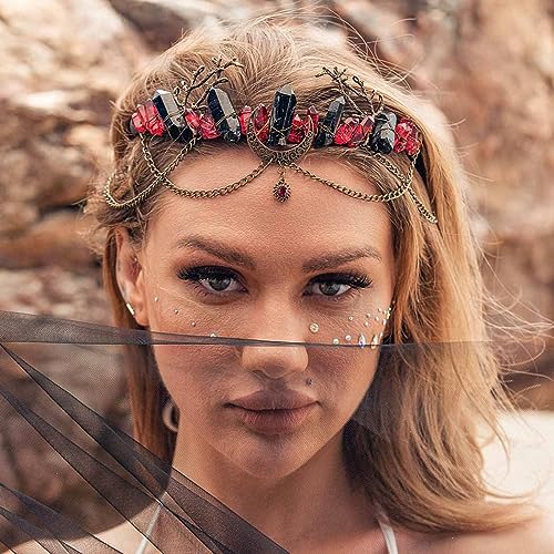 Zoestar Natürliche Kristallkrone, Stirnband, leuchtende Mondzweige Halloween, Kopfschmuck, Quarz, Göttin, Haar-Tiaras, Brautzauberer, Cosplay, Haarschmuck für Damen und Mädchen von Zoestar