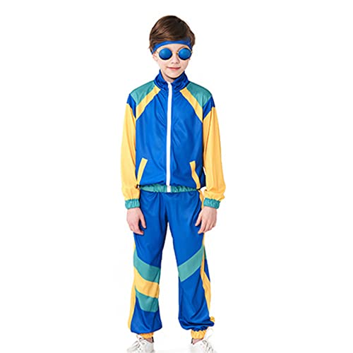 Zofedap 70er 80er 90er Jahre Outfit Kinder Mädchen Jungen Hippie Disco Kostüm Trainingsanzug mit Stirnband Retro Party Faschingskostüme von Zofedap