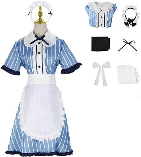 ZoikoM Anime Göttin Cafe Terrasse Shiragiku Ono Cosplay Blaues Kostüm Dienstmädchen Kellner Lolita Kleid Mit Schürze Outfit von ZoikoM