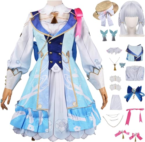 ZoikoM Genshin Impact Ayaka Cosplay Kostüm Komplettset mit Perücke Genshin Ayaka Cosplay Verkleidung Ayaka Neue Kleidung Cosplay Halloween Karneval Party Bühnenkostüm Erwachsene von ZoikoM