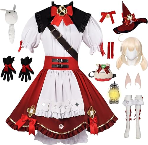 ZoikoM Genshin Impact Clover Cosplay Kostüm Komplettset mit Perücke Genshin Clover Cosplay Hexe Verkleidung Clover Lolita Kleid Halloween Karneval Party Bühnenkostüm von ZoikoM