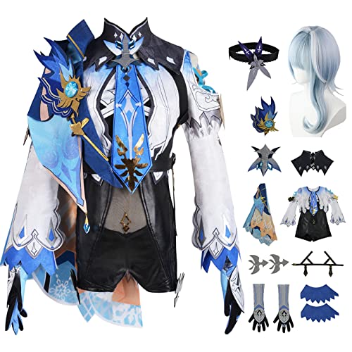 ZoikoM Genshin Impact Eula Cosplay Kostüm Komplettes Set mit Perücke Genshin Eula Cosplay Verkleidung Eula Cosplay Uniform Halloween Karneval Party Bühnenauftritt Kostüm Erwachsene von ZoikoM