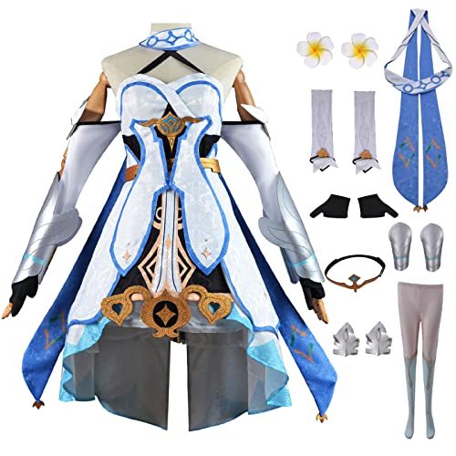 ZoikoM Genshin Impact Lumine Cosplay Kostüm Komplettes Set mit Perücke Genshin Traveler Cosplay Verkleidung Lumine Cosplay Uniform Halloween Karneval Party Bühnenauftritt Kostüm Erwachsene von ZoikoM