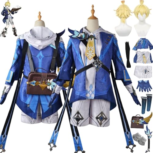 ZoikoM Genshin Impact Mika Cosplay Kostüm Outfit Spielzeugfigur Kaveh Xiao Scaramouche Blaue Uniform Perücke Komplettset Halloween Karneval Party Dress Up Anzug von ZoikoM