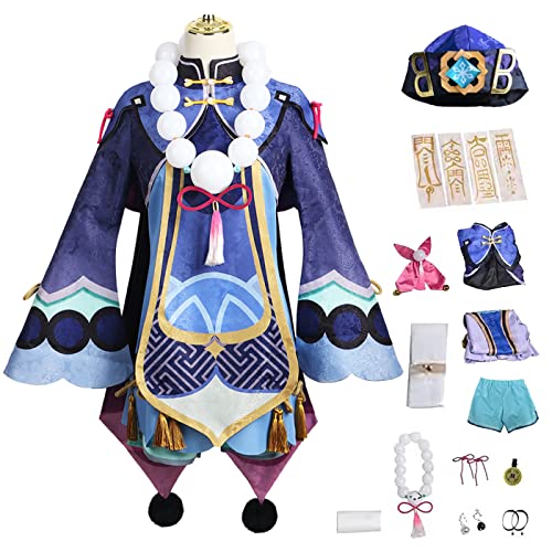 ZoikoM Genshin Impact Qiqi Cosplay Kostüm Komplettes Set mit Perücke Genshin Qiqi Cosplay Verkleidung Qiqi Cosplay Uniform Halloween Karneval Party Bühnenauftritt Kostüm Erwachsene von ZoikoM