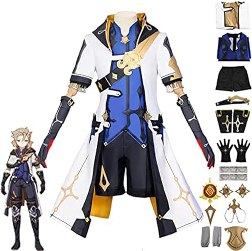 ZoikoM Spiel Genshin Impact Cosplay Kostüm, Albedo Cosplay Outfits Anzug Robe Kleid Genshin Themen Albedo Halloween Komplettset Dienstmädchenkleid Kimono Umhang Mit Zubehör von ZoikoM