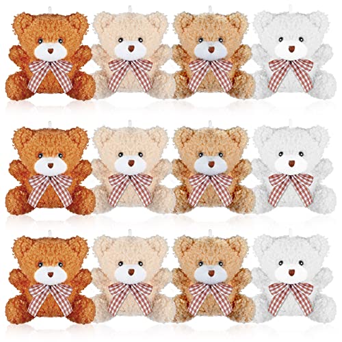 Zomiboo 12 Mini Kuscheltiere 10 cm Abschluss Bär Plüschtier Ostereier Füller für DIY Kinder Geburtstag Karneval Schule Geschenke Süßigkeiten Tasche Füllung (Braun, Khaki, Aprikose, Weiß, Bär) von Zomiboo