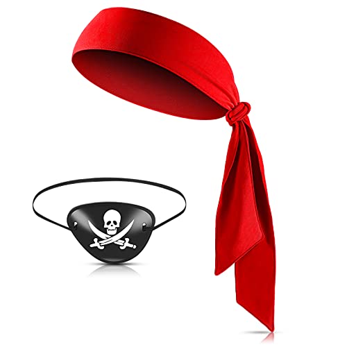 Zomiboo 2 Pirate Accessories Captain Pirate Kostüm Inklusive Pirate Augenklappe Rotes Piraten Haarband Pirate Accessories für Männer Frauen Erwachsene Piraten Party Cosplay von Zomiboo