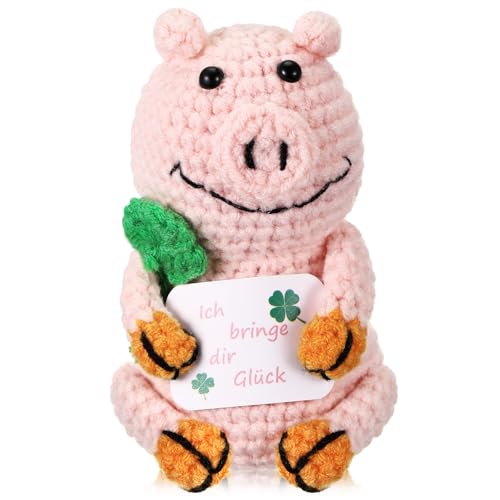 Zomiboo Glücksschweinchen Positive Geschenke Glücksbringer Prüfung Geschenk Positive Kartoffel-Ersatz Pocket Hug Gestrickte Schwein mit Glück Karte Gute Besserung Geschenk für Familie Freund Kollegen von Zomiboo