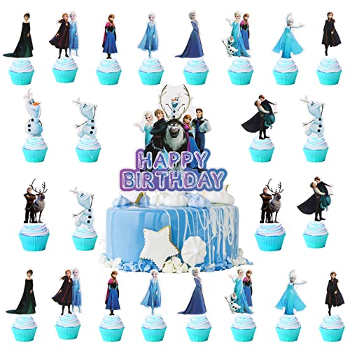 Tortendeko Geburtstag Kinder, ZoneYan 25pcs Frozen Tortenfiguren Kindergeburtstag, Cake Topper Figuren Set, Kuchen Dekoration Figuren, Cartoon Kuchen Deko, Kuchen Topper für Kinder Mädchen Junge von ZoneYan