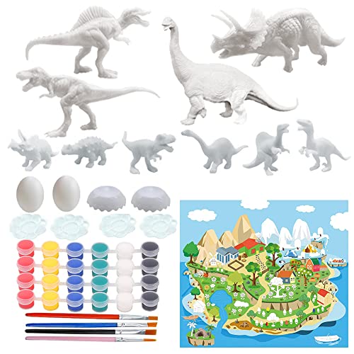 ZoneYan Dinosaurier Figuren Bastelset, DIY Dinosaurier Malset Set, Dino Malerei Kit für Kinder, Malerei Dinosaurier Spielzeug Set, Bemalte Dinosaurier (A) von ZoneYan