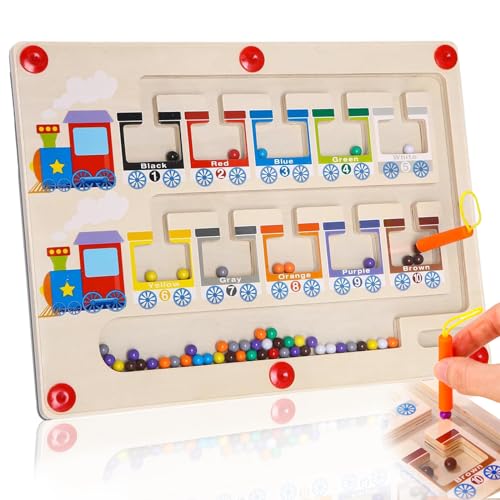 Montessori Spielzeug, ZoneYan Magnetspiel Labyrinth Holzspielzeug, Farben und Zahlen Lernen Sortierspiel, Motorikspielzeug ab 2 3 4 5 6 Jahre, Lernspiele Geschenk für Mädchen und Jungen von ZoneYan