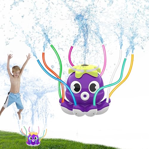 Wassersprinkler Kinder, ZoneYan Wasserspielzeug Kinder Outdoor im Krake, Sprinkler Garten, Rasensprenger Kinder, Sommer Sprinkler Spielzeug, Gartenspielzeug für Kinder Draußen (Lila) von ZoneYan