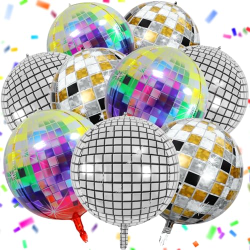 9 Stück Discokugel Luftballon,ZoneYan Discokugel Party Deko,Helium Ballons,22 Zoll 4D Discokugel Deko,Mehrfarbige Discokugel Folienballon für 70er 80er 90er Party Hochzeit Geburtstag Mottoparty von ZoneYan