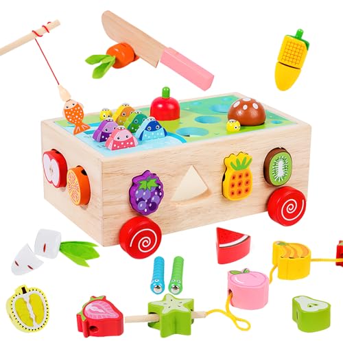 ZoneYan Karottenernte Spielzeug, Baby Kinder Montessori Spielzeug, Sortier und Stapelspielzeug Aus Holz Spielzeugauto, Bauernhof Holzpuzzle, Magnetisches Angelspielzeug, Motorikspielzeug Baby 1+ Jahr von ZoneYan