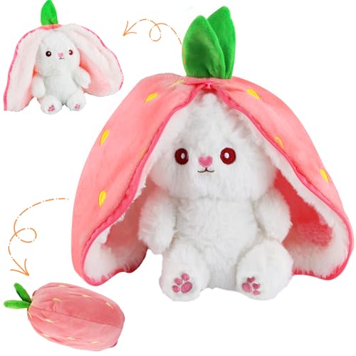 ZoneYan Osterhase Plüschtier, Hasen Verstecken Plüsch 25cm, Erdbeer Plüschtier, Hase Stofftier, Hase Kuscheltier Plüschtiere, Osterhase Geschenk für Kinder, Jungen, Mädchen (Rosa) von ZoneYan