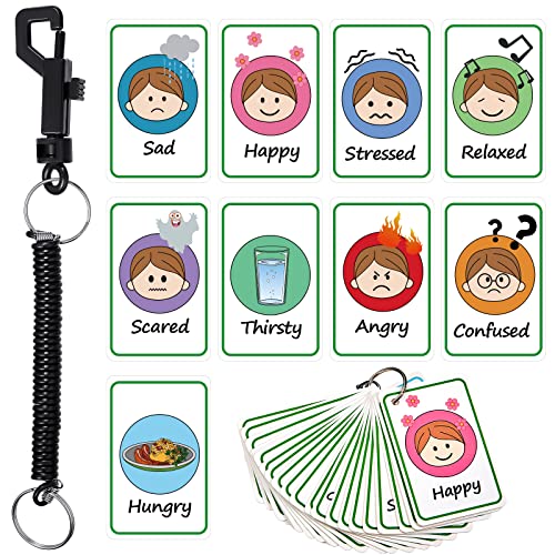 24 Stück Gefühle Bildkarten Kinder Gefühle und Emotionen Karten Gefühlekarten mit Elastischem Spiralem Lanyard für Damen Herren Teenager Kindergarten Lehrmaterial Party Zubehör (Schön Stil) von Zonon