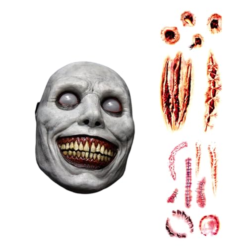 Zonoori Halloween Masken Horror, Grusel Silikon Maske mit 2 Sätze Gruselige Sticker, Unisex von Zonoori