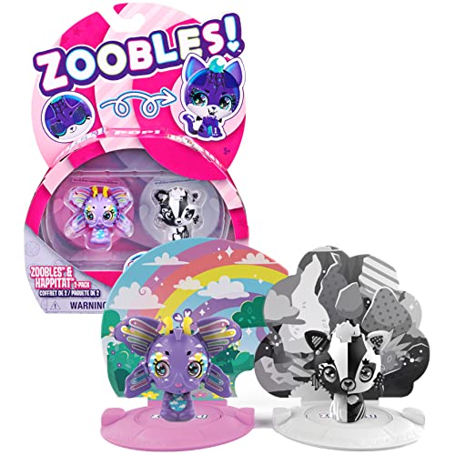 Zoobles Animals Rainbow Butterfly und Black-White Fox 2-Pack - 2 Sammelfiguren mit Verwandlungsmechanismus und 2 Happitat Überraschungen von Zoobles