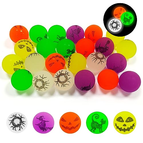 24 Stück Halloween Flummies Luminous,Flummis für Kinder,Glow in The Dark Speelgoed Hüpfbälle Voor Kinderen,Halloween Party Mitgebsel Bags for Trick or Treating von Zoonvii