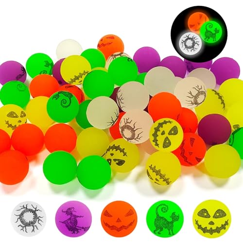 Zoonvii 48 Stück Halloween Flummies Luminous,Flummis für Kinder,Glow in The Dark Speelgoed Hüpfbälle Voor Kinderen,Halloween Party Mitgebsel Bags for Trick or Treating von Zoonvii