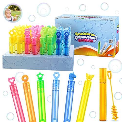 Zoonvii 48 Stück Mini Seifenblasen Set,Seifenblasen Stäbe Spielzeug,Bubble Geschenke Hochzeit,Outdoor Spielzeug für Garten Hochzeit,Party Seifenblasen Set,Seifenblasen Kinder Mitgebsel von Zoonvii