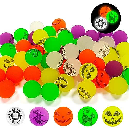 Zoonvii 48 Stück Halloween Flummies Luminous,Flummis für Kinder,Glow in The Dark Speelgoed Hüpfbälle Voor Kinderen,Halloween Party Mitgebsel Bags for Trick or Treating von Zoonvii