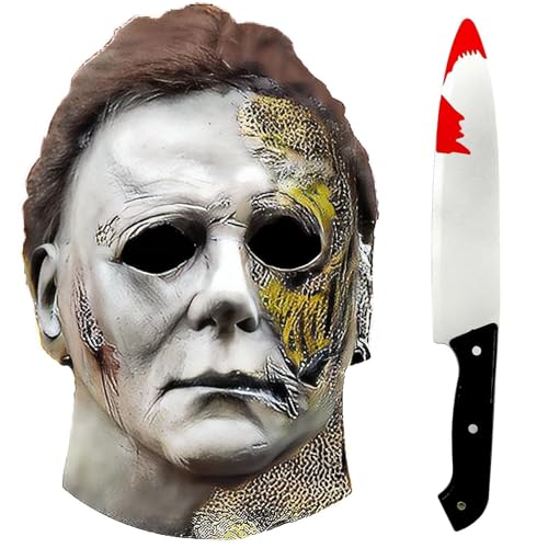 Zoonvii Halloween Kills Maske, Horror Killer Masken, Horror Halloween Maske mit Blutig Messer, Maske Horrorfilm, Ganzer Kopf Halloween Gesichtsmasken von Zoonvii