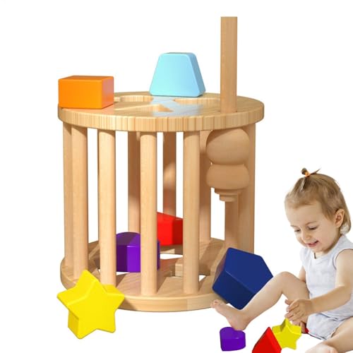 Formensortierer für Kinder,Formsortierer für Babys - Feinmotorikspiel aus Holz - Pädagogische farblich passende Box für Kleinkinder mit 6 geometrischen Formblöcken für Babys, Kleinkinder, und Mädchen von Zopoee