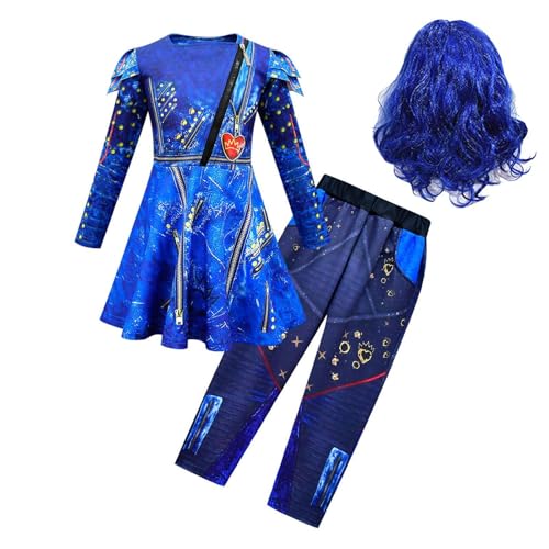 Zopoee Blaues Mädchen-Kostümkleid, Kostümkleid Für Mädchen Mit Langen Ärmeln Und Reißverschlussjacke, Kleider Für Kinder, Halloween-Cosplay-Verkleidung, Halloween-Cosplay-langärmliges Blaues Kleid von Zopoee