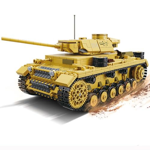 Zorwlodc Militär Panzer Deutsch III Panzer Bausteine Bausatz, Technik WW2 Panzer Deutschland Panzer mit Waffen und Soldaten, 1543 Teile, Kompatibel mit Lego von Zorwlodc