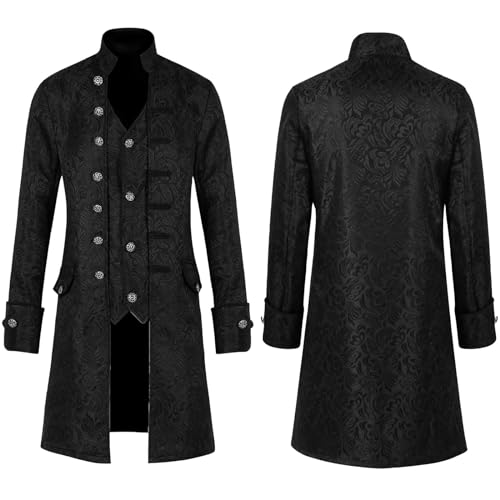 last minute angebote Mittelalter Kleidung Herren Steampunk Lange Smoking Vintage Uniform Halloween Kostüm Mittelalter Frack Palast Mantel Renaissance Kostüm Set für Karneval Halloween Cosplay Kostüm von Zqkert