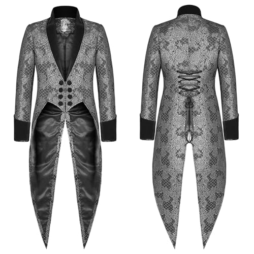 last minute angebote Mittelalter Kleidung Herren Steampunk Lange Smoking Vintage Uniform Halloween Kostüm Mittelalter Frack Palast Mantel Renaissance Kostüm Set für Karneval Halloween Cosplay Kostüm von Zqkert