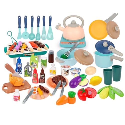 55-teiliges Küchenspielset Für Kleinkinder, Kochspielset, Kinderküchenzubehör, Küchenspielset Mit Spielnahrung, Spielzeugkochgeschirr Und Utensilien, Küchenspielset Für Kleinkinder von Zqkimzi