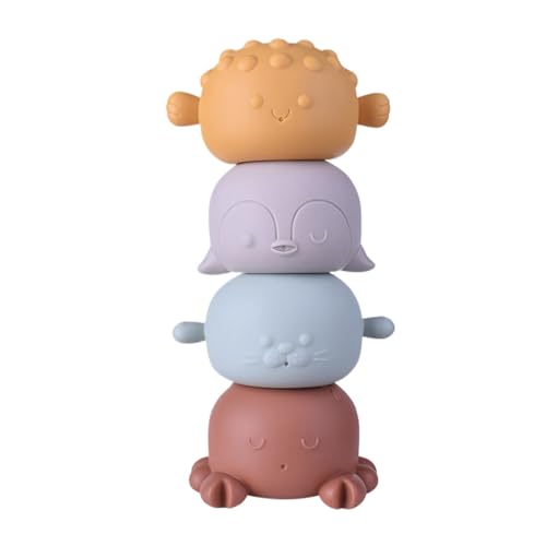 Toddler Animal Bath Toys | 4 Floating Squeaky Shower Squirt Toys | Soft Rubber Sea Animal Stackable Water Spraying Bathtub Toys for Preschool Fun von Zqkimzi