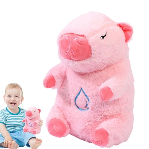 Zqkimzi Capybara Breathing Stuffed Animal, Soothing Heartbeat Snuggle Buddy, Plush Sleep Companion with Music & Light, Perfect for, Kids, Boys, Girls, 28 cm, Pink Brown and White von Zqkimzi