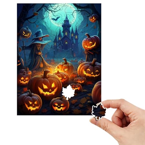 Zqkimzi Halloween-Albtraum-Puzzle,Halloween-Puzzles, Anspruchsvolles Puzzle für Spieleabende, 3D-Weihnachtspuzzles Horror-Spukhaus aus Holz mit, Fledermaus, Grab-Themenpuzzles, kreatives Spielen und von Zqkimzi