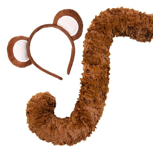 Zqkimzi Monkey Costume Ears and Tail, Adult Monkey Costume Headband, Headdress and Tails Costumes for Zoo Theme Parties, 19.5x14.5cm Size, Fun Animal Accessory Set von Zqkimzi