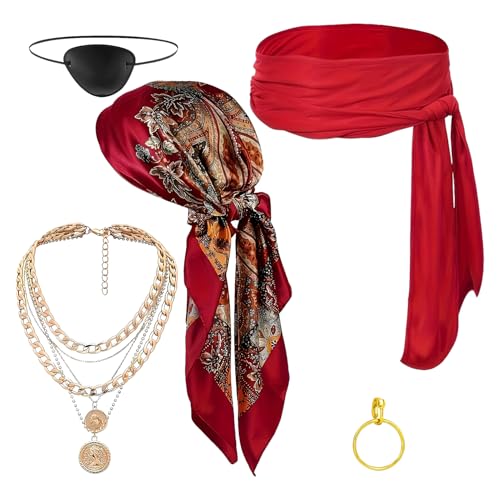 Zqkimzi Piratenkostüm Zubehör Set,Piraten Bandana mit Schärpe Halskette Augenklappe Ohrring - 5 Teile Verkleidungszubehör für Rollenspiel Maskerade Schultheater Theateraufführungen Veranstaltungen Zqkimzi Piratenkostüm Zubehör Set,Piraten Bandana mit Schärpe Halskette Augenklappe Ohrring - 5 Teile Verkleidungszubehör für Rollenspiel Maskerade Schultheater Theateraufführungen Veranstaltungen von Zqkimzi